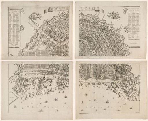 Map of Amsterdam, consisting of four parts