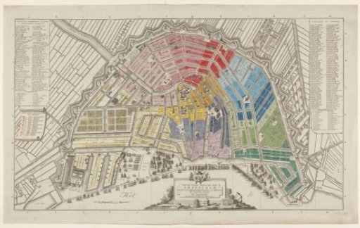Map of Amsterdam with division into half-brigades and battalions of the National Guard