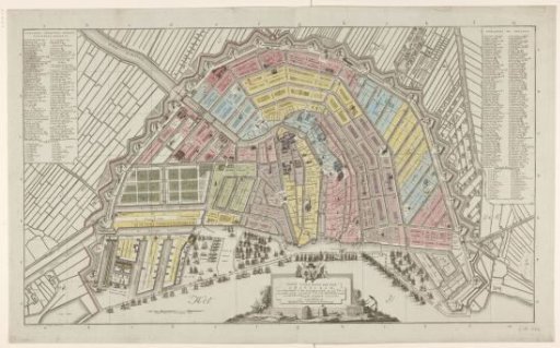 Map of Amsterdam with division into fourteen districts