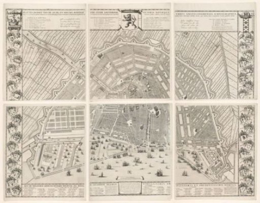 Map of Amsterdam with the design and execution of the Fourth Extension, consisting of six parts