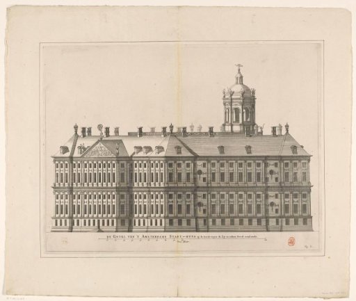 Rear and side elevation (west and south side) of the Town Hall on the Dam