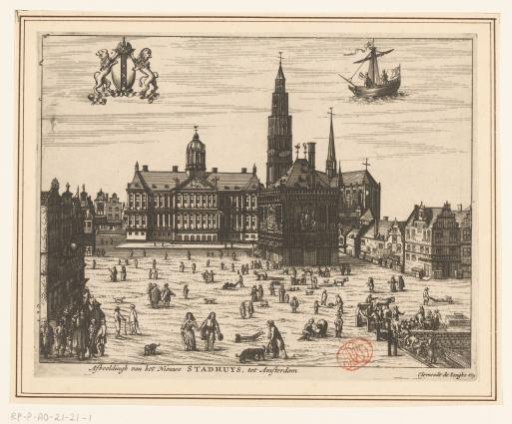 View of the Town Hall, the New Church, and the Waag on the Dam in Amsterdam