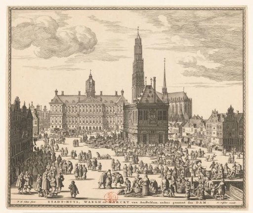 View of the Town Hall, the New Church and the Waag on the Dam in Amsterdam