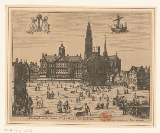View of the Town Hall, the New Church and the Waag on the Dam in Amsterdam