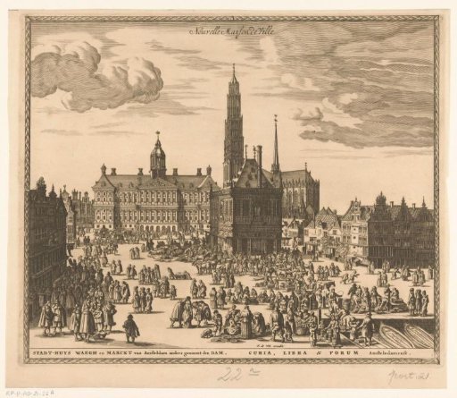 View of the Town Hall, the New Church and the Waag on the Dam in Amsterdam