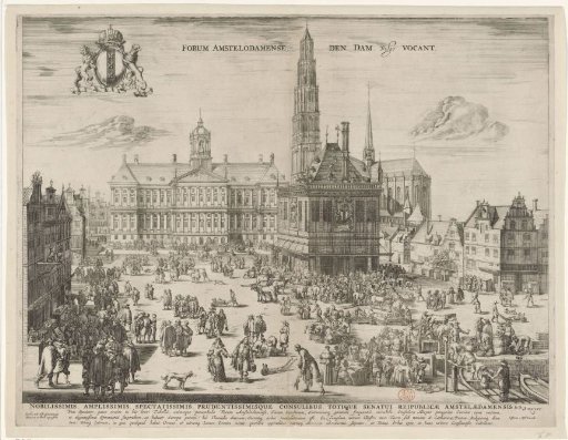 View of the Town Hall, the New Church, and the Waag on the Dam in Amsterdam