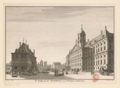 View of the Waag and the Town Hall on the Dam in Amsterdam