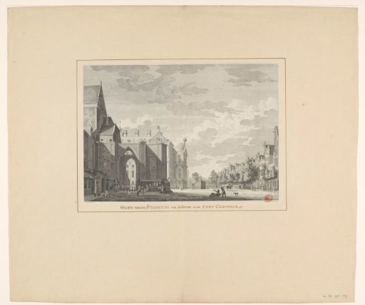 View of the Nieuwezijds Voorburgwal with the back of the Nieuwe Kerk and the Town Hall on the Dam