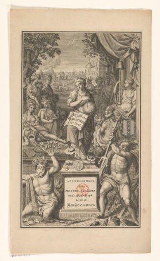 Title Print for Portfolio 22 of the Atlas Ottens (Amsterdam, Part 3: Town Hall on the Dam, statues, etc.)