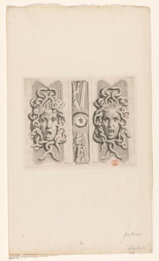 Ornaments with Medusa heads and the all-seeing eye from the tribune of the Town Hall on the Dam