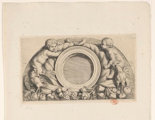 Lunette with putti, roosters and cornucopias in the western gallery of the Town Hall on the Dam