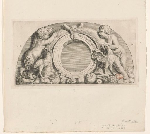 Lunette with putti, roosters and cornucopias in the western gallery of the Town Hall on the Dam