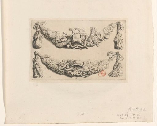 Two festoons with attributes of Mercury and leaves in the southern gallery of the Town Hall on the Dam