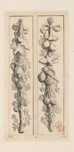 Two pilaster festoons with doves, shells, and pearl strings in the northern gallery of the Town Hall on the Dam