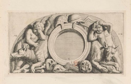 Lunette with putti, wolves, and armor in the western gallery of the Town Hall on the Dam