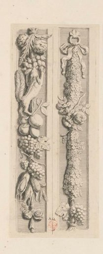 Pilaster festoon with squirrel, fruit, flowers, leaves, and maize between gallery and Burger Hall in the Town Hall on the Dam