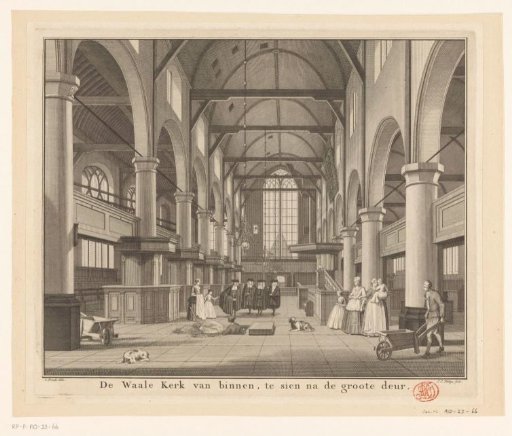 Interior of the Walloon Church in Amsterdam, viewed towards the main entrance