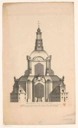 Front view of a domed church on the Botermarkt in Amsterdam