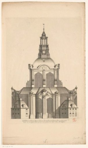 Side view of a domed church on the Botermarkt in Amsterdam