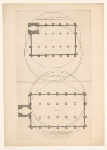 Plans of the Zuider- and Westerkerk with outline of the design for a dome church on the Butter Market in Amsterdam