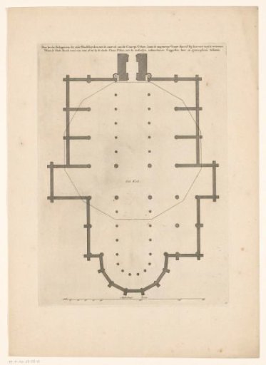 Plans of the Oude Kerk with outline of the design for a dome church on the Butter Market in Amsterdam