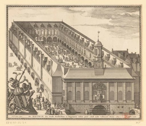 Bird's-eye view of the Exchange of Hendrik de Keyser in Amsterdam, after 1668