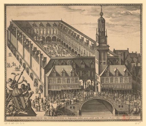 Bird's-eye view of the Exchange of Hendrik de Keyser in Amsterdam, before 1668