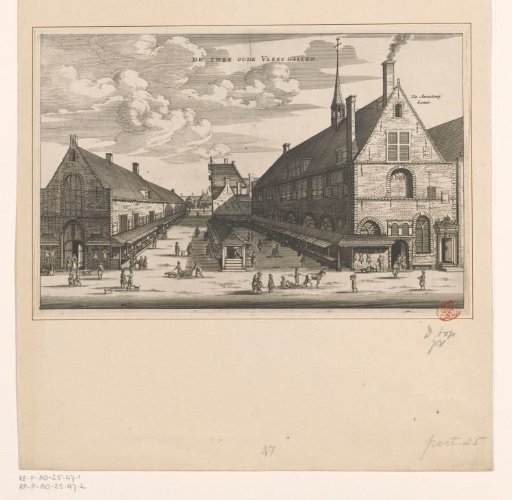 View of the Great and Little Meat Hall on the Nes in Amsterdam