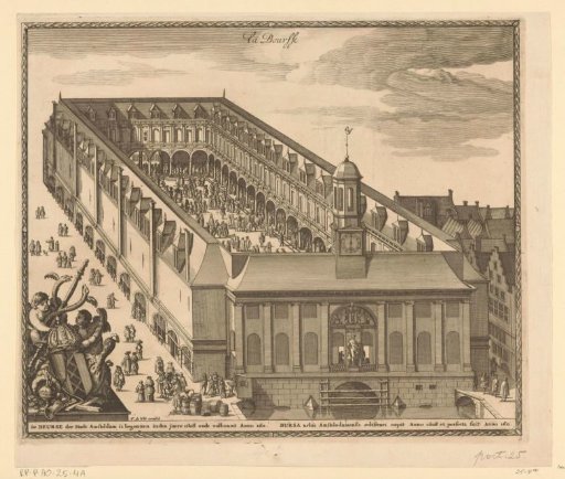 Bird's-eye view of the Exchange of Hendrik de Keyser in Amsterdam, after 1668