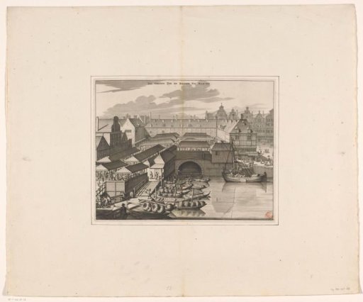 View of the Fish Market near the Dam Lock on the Dam in Amsterdam