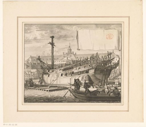 Partially burnt ship on the VOC shipyard at Oostenburg, 1690