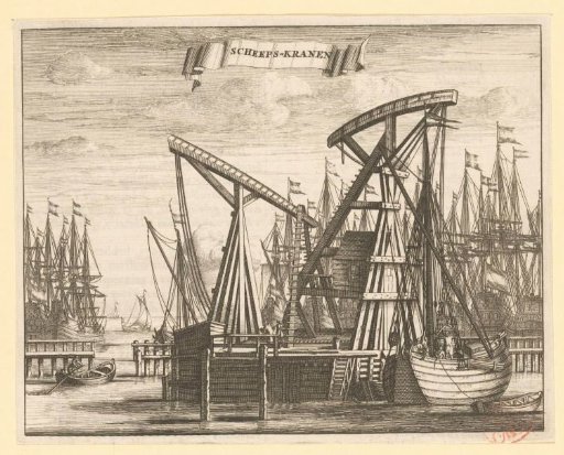 View of the two harbour or ship cranes in the IJ in Amsterdam