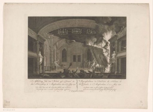 Interior of the theatre on the Keizersgracht in Amsterdam at the outbreak of the fire, 1772