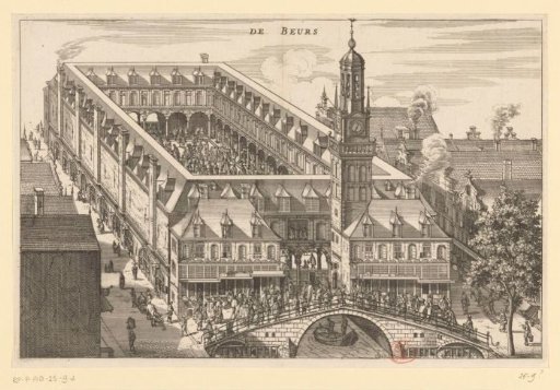 Bird's-eye view of the Exchange of Hendrik de Keyser in Amsterdam, before 1668
