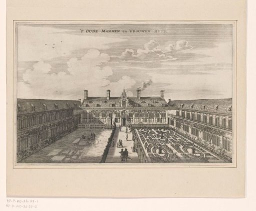 View of the courtyard of the Oudemannenhuis in Amsterdam