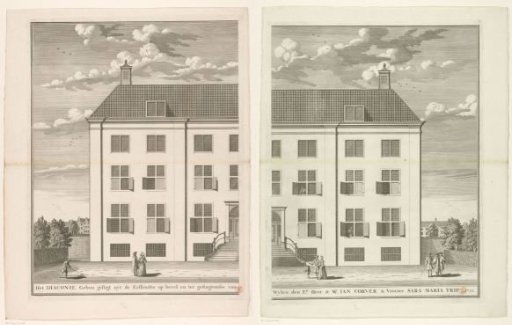 View of the rear facade of the Corvershof in Amsterdam, consisting of two parts