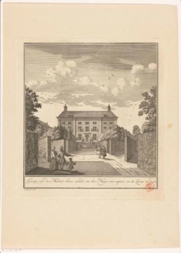View of the rear facade and part of the garden of Corvershof in Amsterdam
