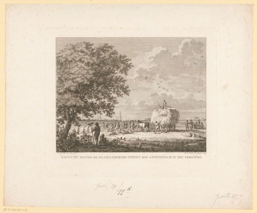 Landscape with haymaking farmers with Amsterdam on the horizon