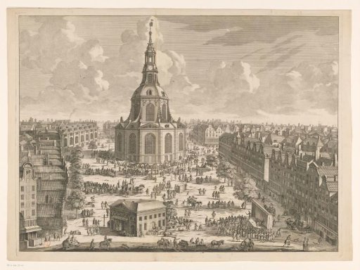 View of the Botermarkt in Amsterdam with a never-built dome church