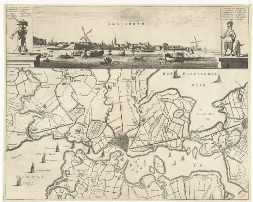 Profile of Amsterdam with a map of the blockade by the troops of William II, 1650