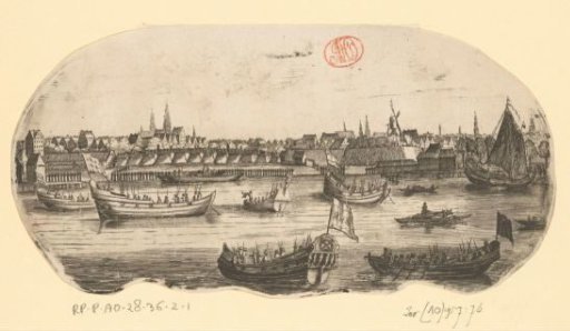 Boats with riflemen or soldiers in the Buiten-Amstel in front of Amsterdam