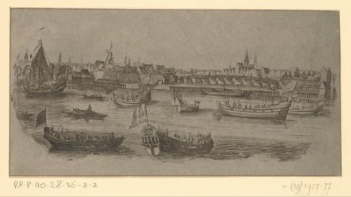 Boats with riflemen or soldiers in the Buiten-Amstel in front of Amsterdam