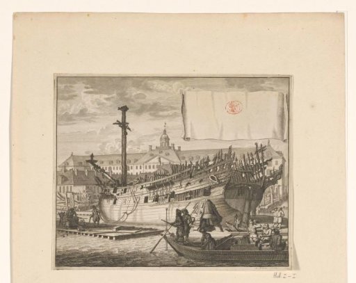 Partially burnt ship on the VOC shipyard on Oostenburg, 1690