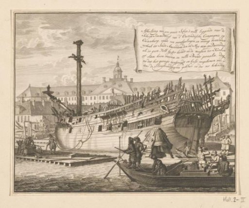 Partially burnt ship on the VOC shipyard on Oostenburg, 1690