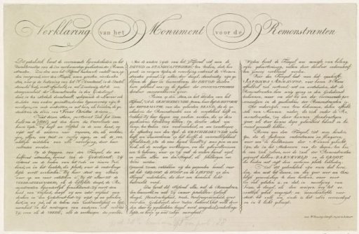 Explanation accompanying the print Monument for the Remonstrants, ca. 1800