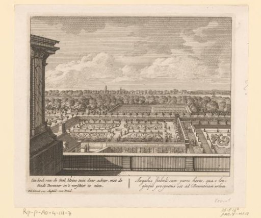 View from Huis de Voorst of the stable, the small garden, and Deventer