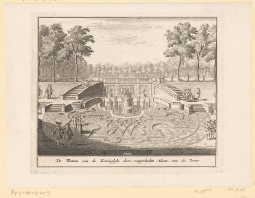 Fountain and parterre with the intertwined letters W and M