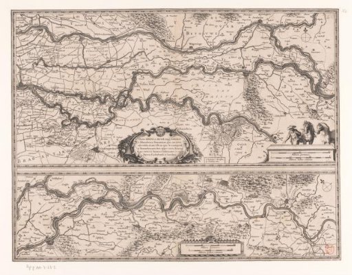 Map of a section of the course of the Rhine, the Waal and the Meuse