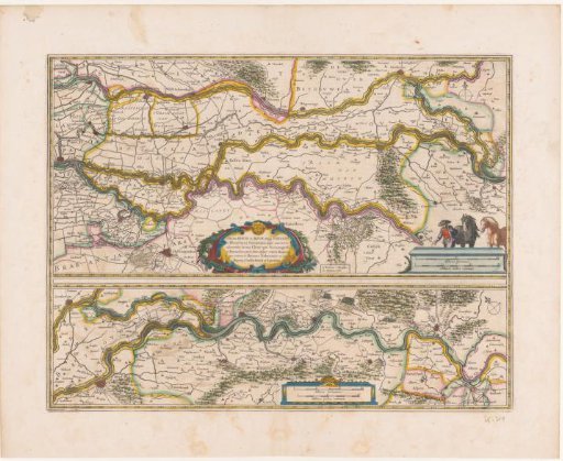 Map of a section of the course of the Rhine, the Waal and the Meuse