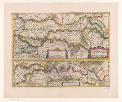 Map of a section of the course of the Rhine, the Waal and the Meuse